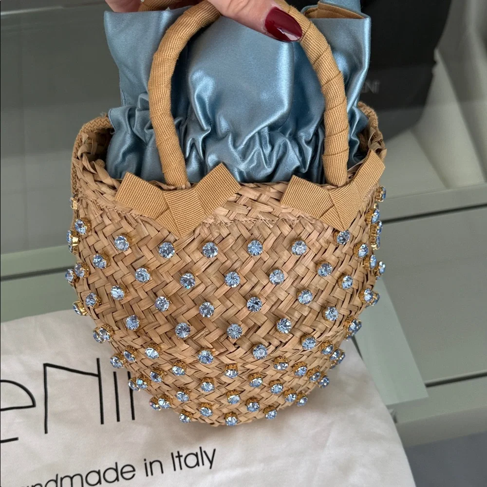 Chic Tan and Blue Embellished Tote - Picture 6 of 7